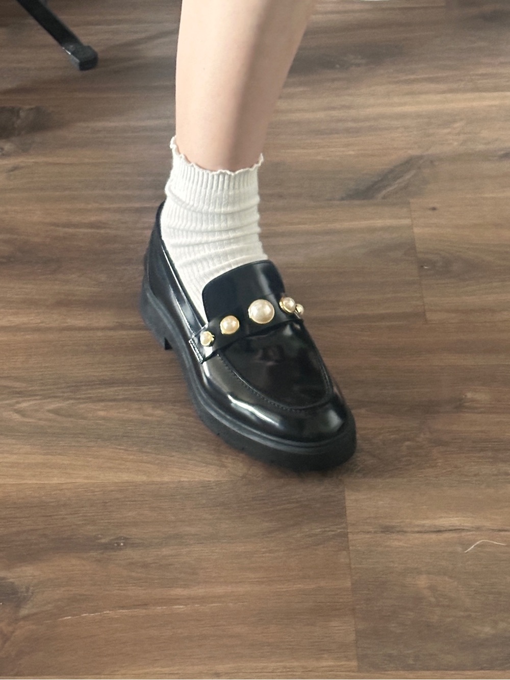 Stuart Weitzman Suki Black Mirror Pearl Loafers Size 9 New